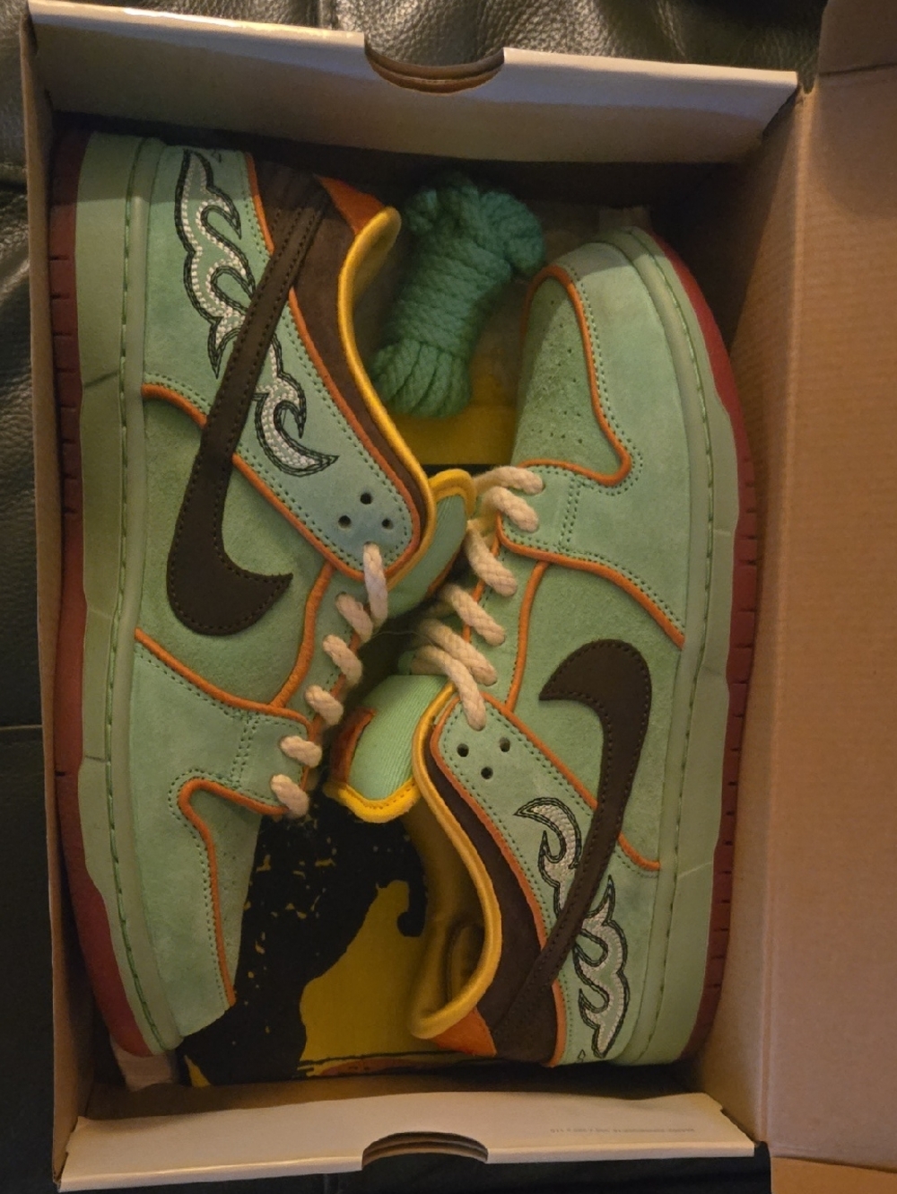 Nike Low-Top Sneakers in Mint Green, Brown & Orange Accents